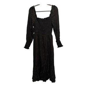 NWT Oat New‎ York Long Sleeve Black & Gold Square Neck Smocked Dress | Size S